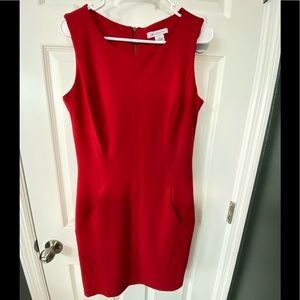 Liz Claiborne, red, pocketed dress. Form fit